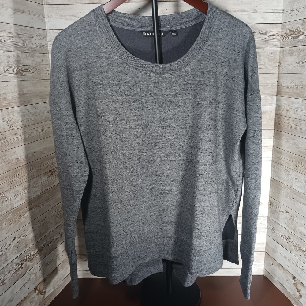 Athleta Sweater Women's Medium Gray Long Sleeve Ribbed Cuff High Low Round Neck